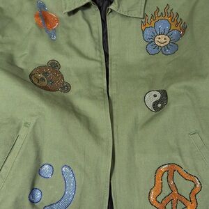 Forever 21 green lightweight jacket with gems all over it